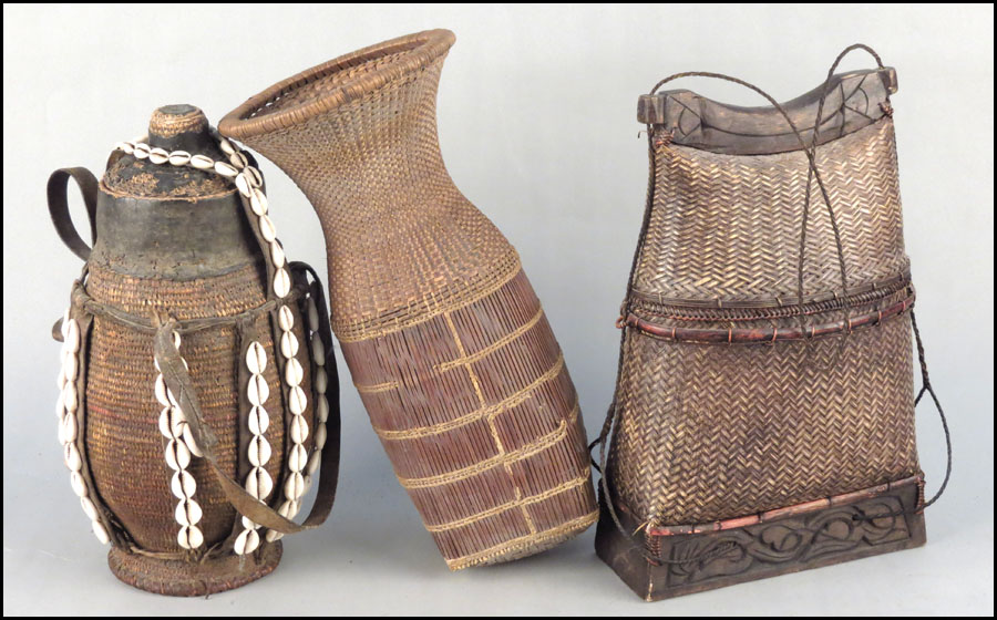 AFRICAN SHELL ADORNED WATER VESSEL.