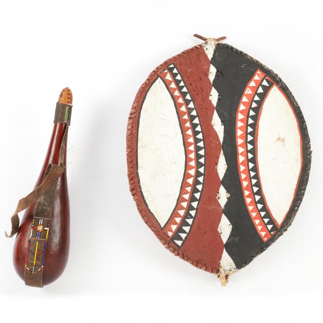 AFRICAN SHIELD AND GOURD FLASK 20th