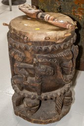 AFRICAN WOOD DRUM; NEW GUINEA