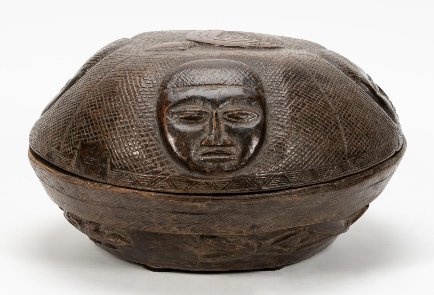 AFRICAN YORUBA CARVED WOOD LIDDED