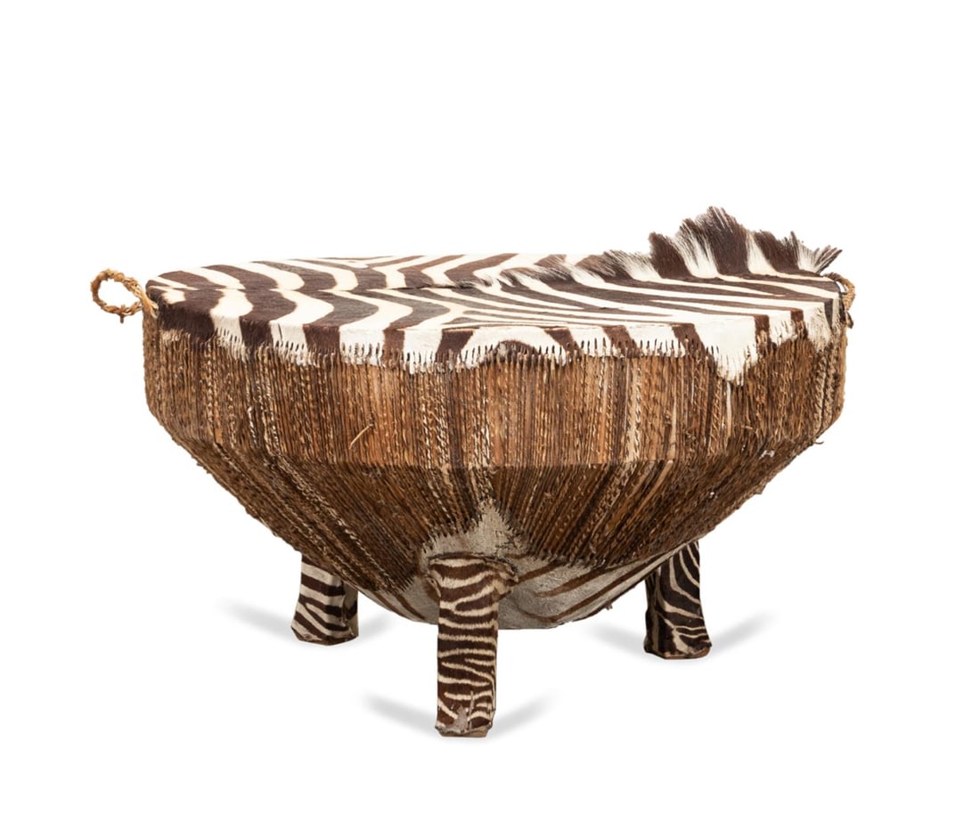 AFRICAN ZEBRA HIDE COVERED DRUM