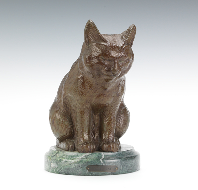 After Barye Bronze Seated Cat