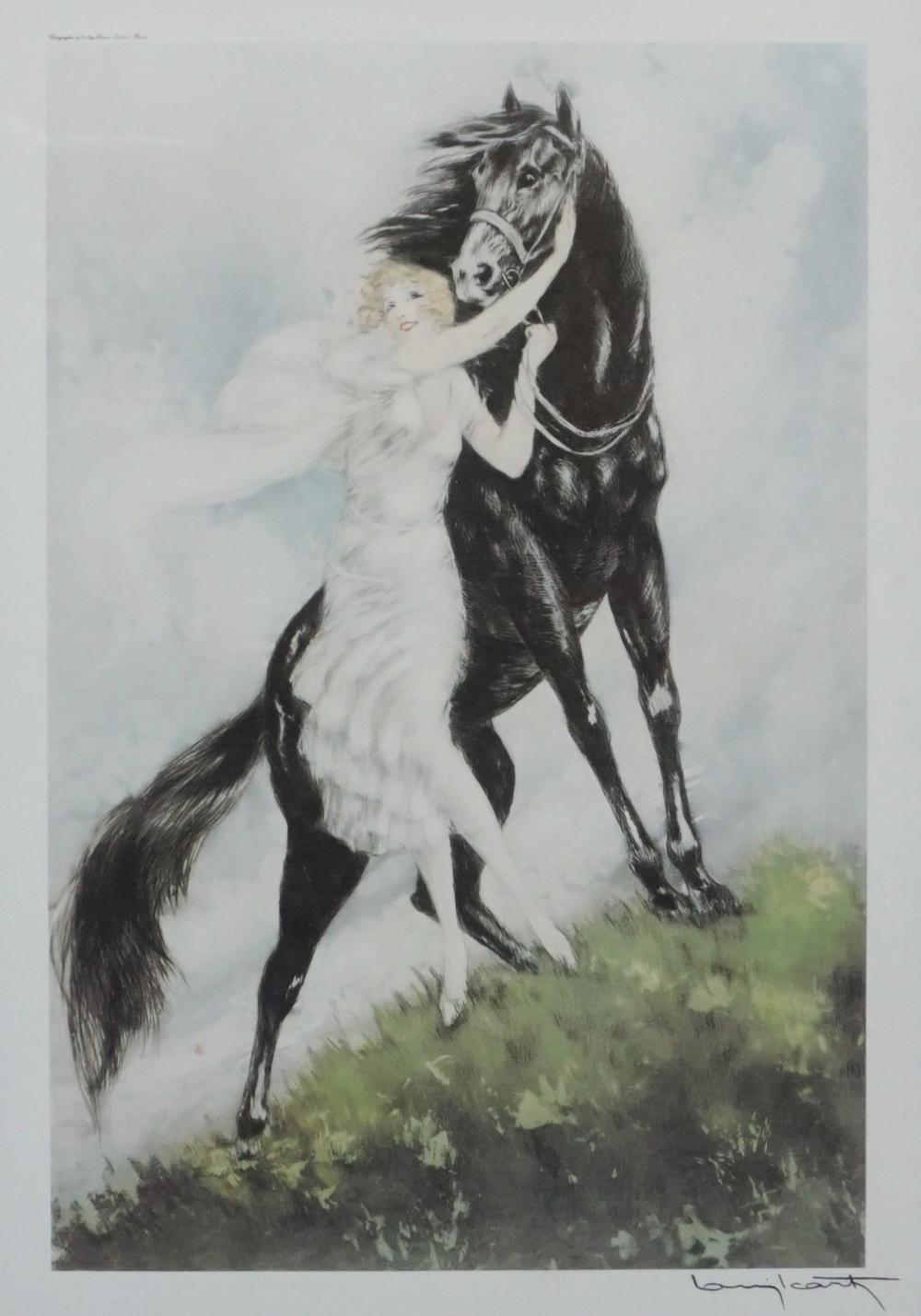 AFTER LOUIS ICART, WOMAN AND HORSE,