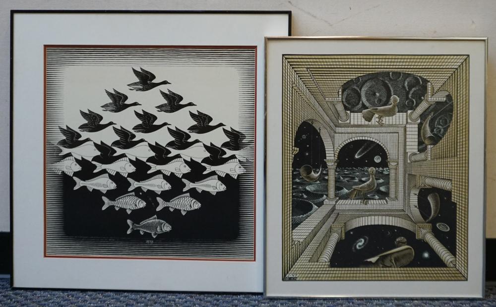 AFTER M. C. ESCHER, TWO PRINTS,