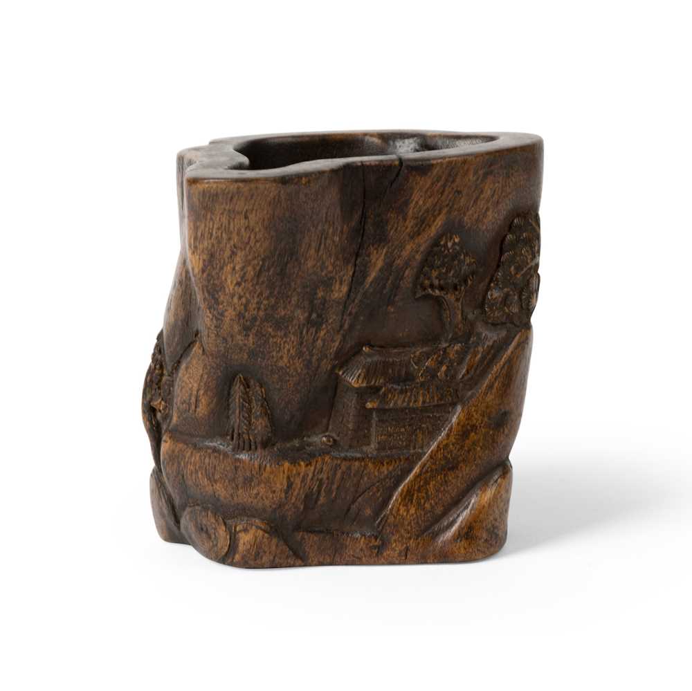 AGARWOOD CARVED BRUSH POT 19TH-20TH