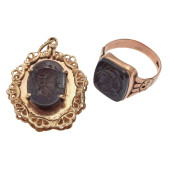 AGATE INTAGLIO, DIAMOND, 14K J