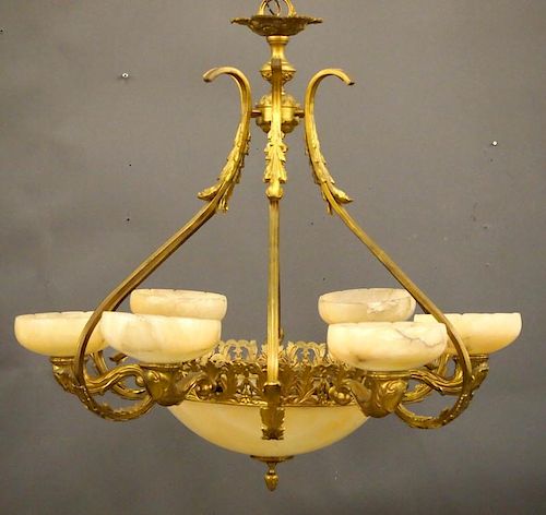 ALABASTER AND BRONZE CHANDELIERAn