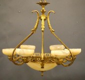 ALABASTER AND BRONZE CHANDELIE