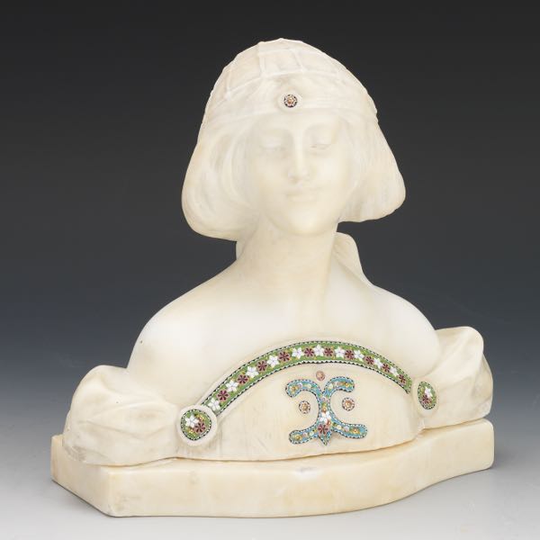 ALABASTER AND MOSAIC SCULPTURE OF A