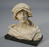 ALABASTER BUST OF YOUNG WOMANA