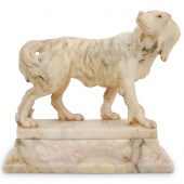 ALABASTER DOG FIGURE SCULPTURE