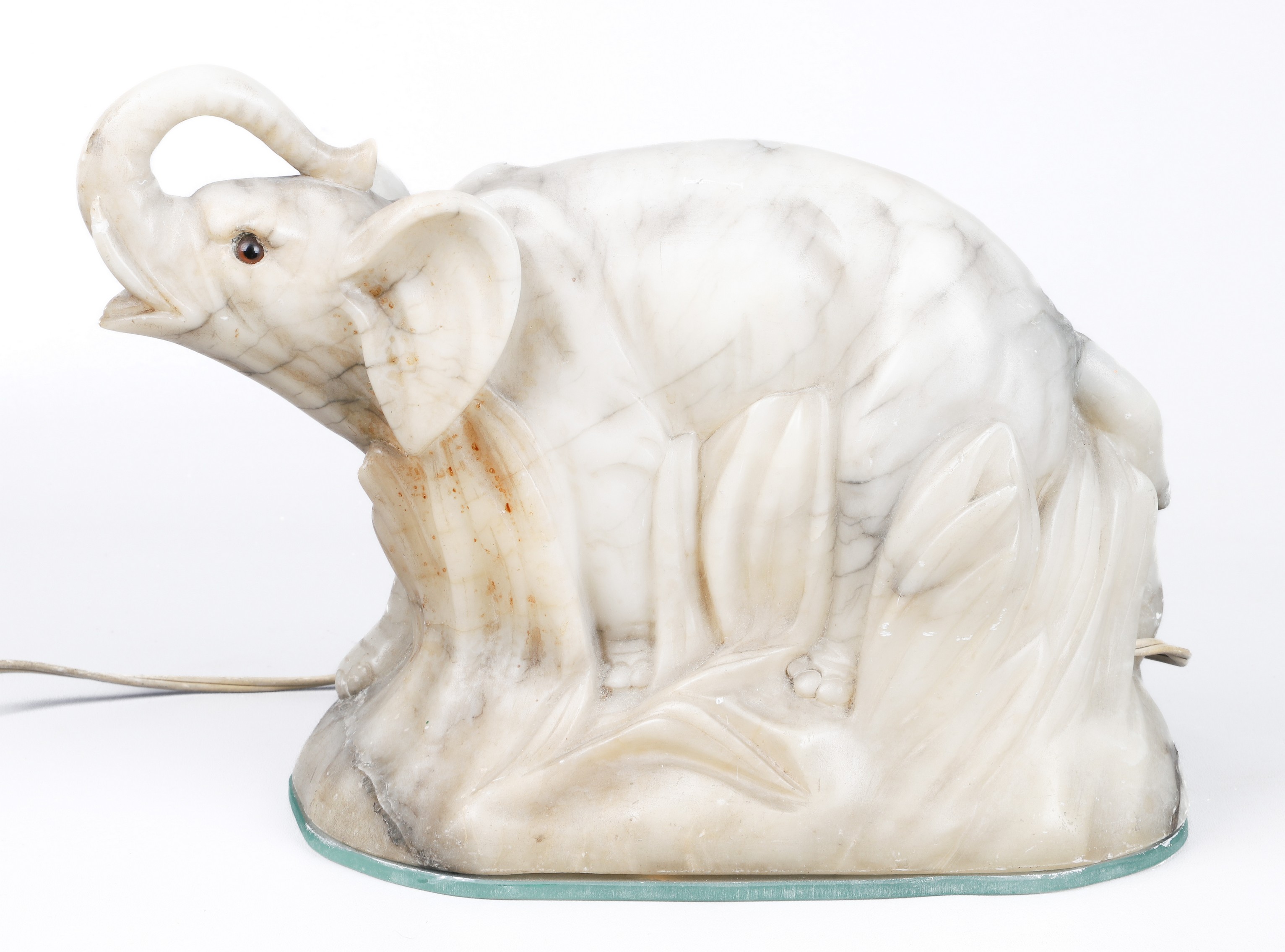 Alabaster figural elephant lamp,