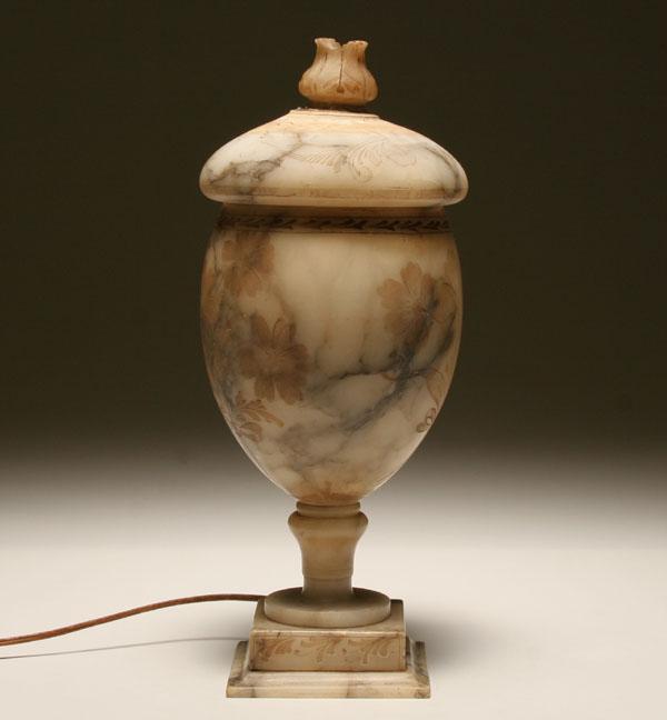 Alabaster lamp of lidded urn