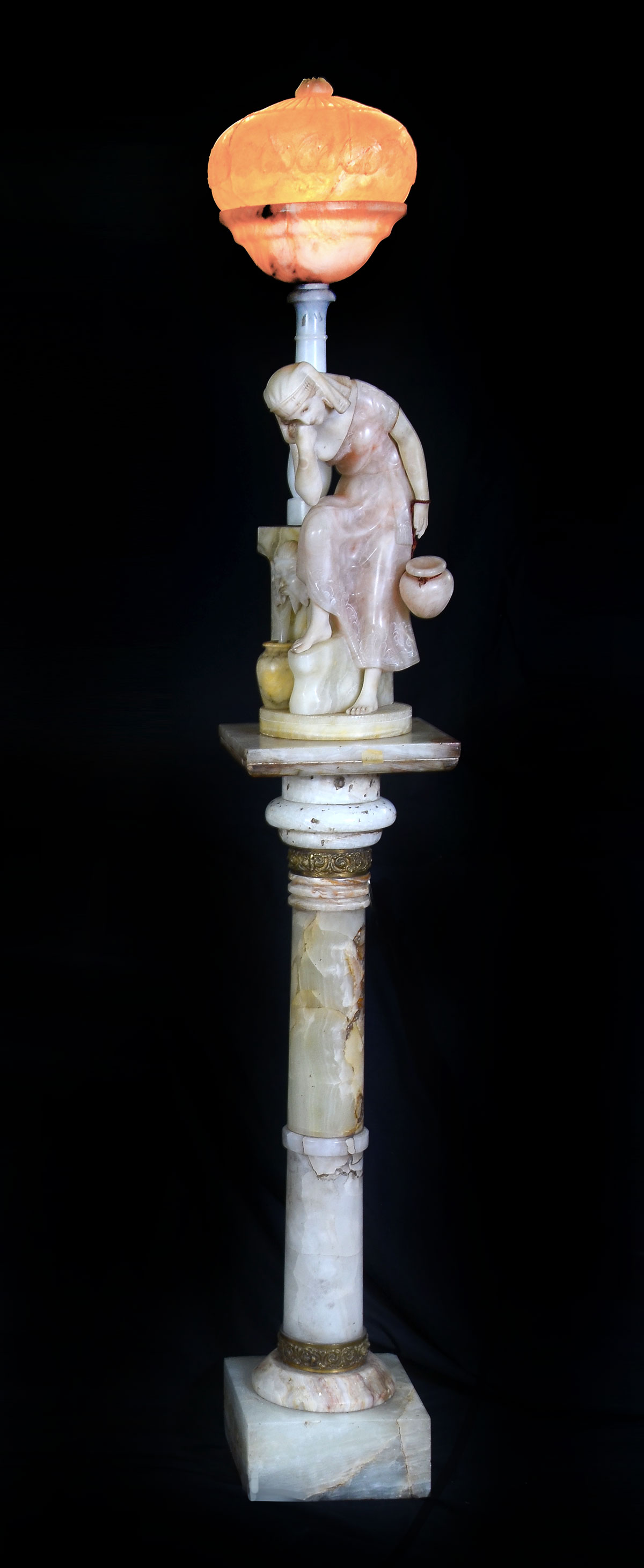 ALABASTER & MARBLE FIGURAL LAMP: