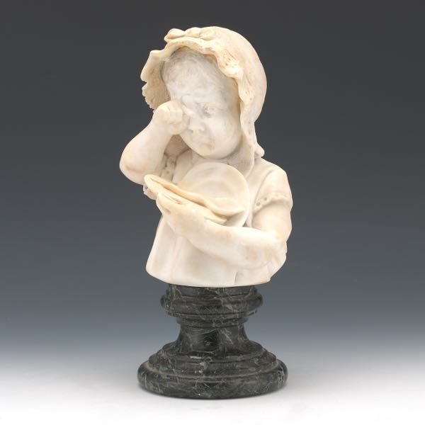 ALABASTER SCULPTURE OF CRYING GIRL,