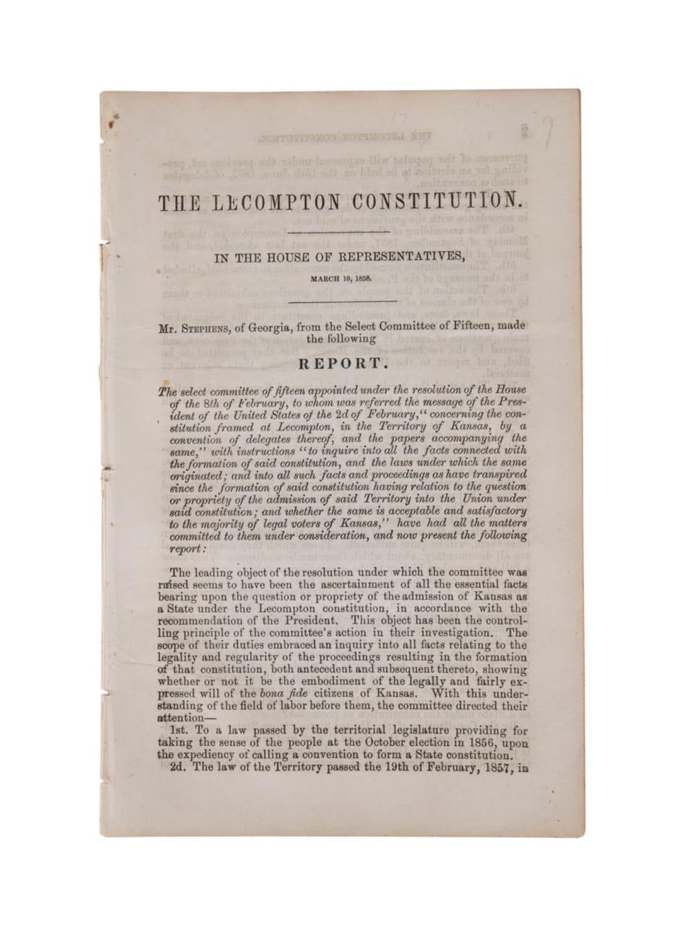 ALEXANDER STEPHENS, LECOMPTON