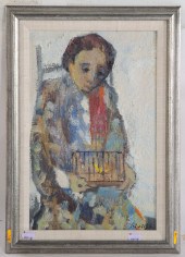 ALONSO. MAN WITH BIRD BOX, OIL
