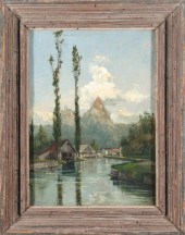 ALPINE LANDSCAPE WITH LAKE OIL