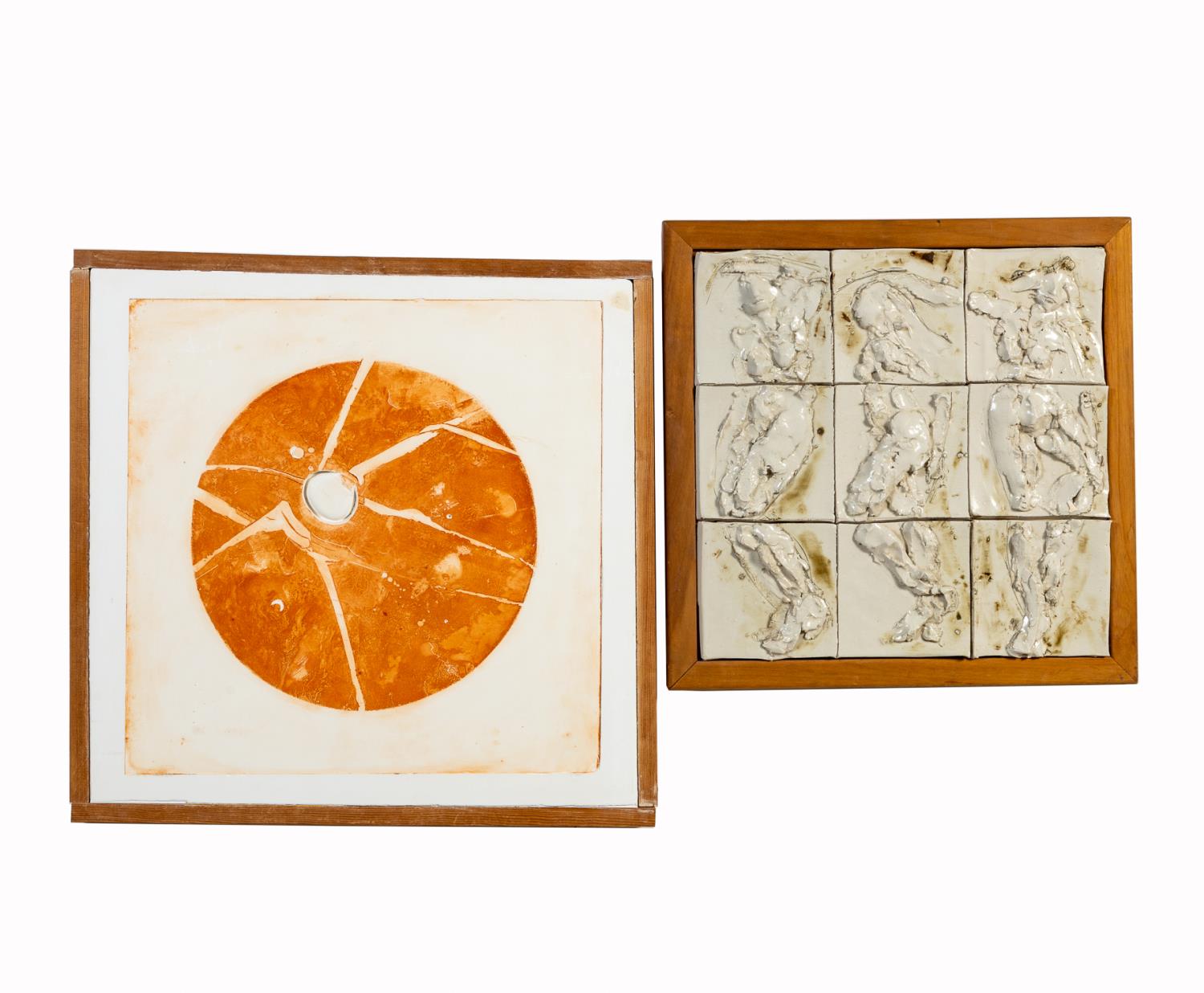 AM. SCHOOL, 2 WALL HANGINGS CERAMIC