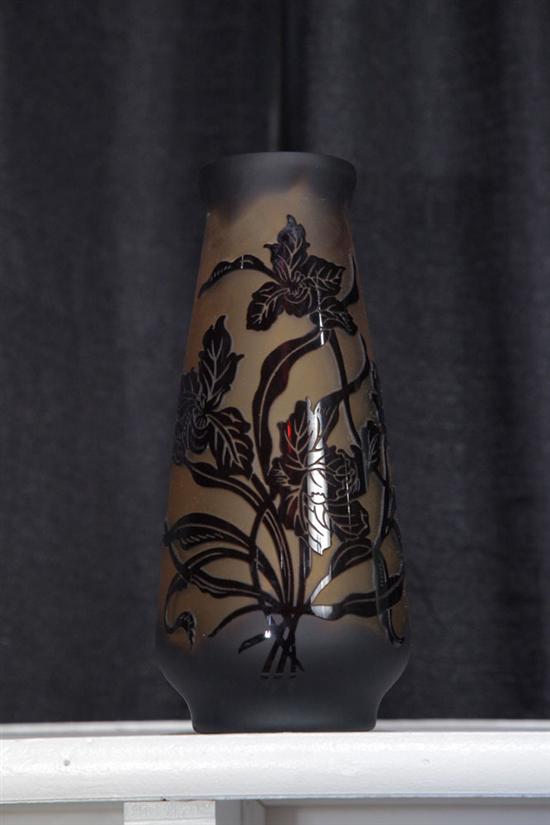 AMBER CAMEO GLASS VASE. Decorated