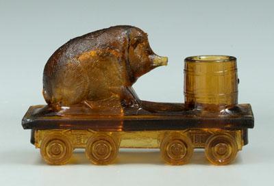 Amber glass pig toothpick holder,