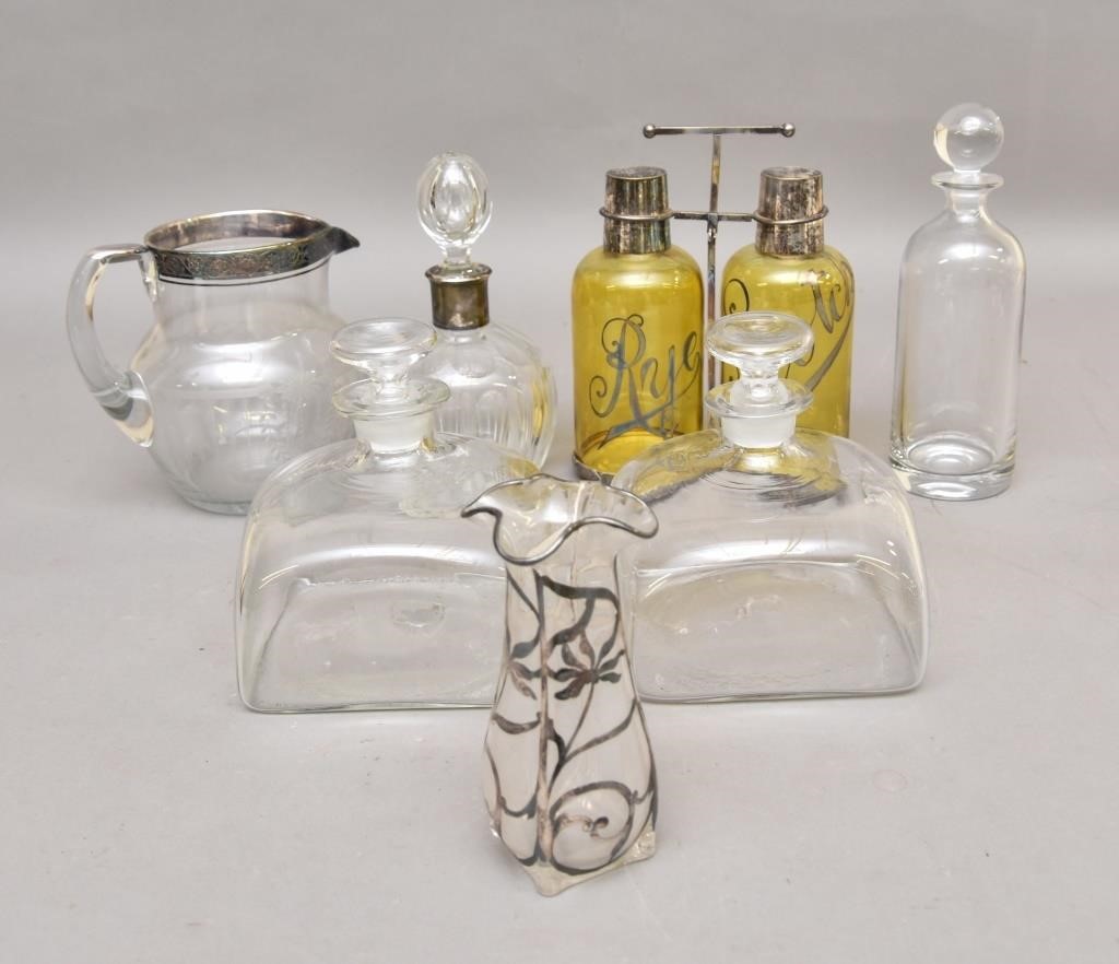 Amber glass silver overlay bar set,