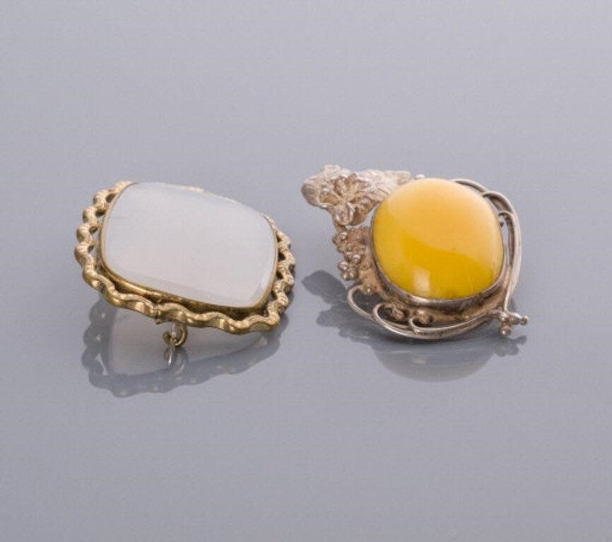 AMBER SILVER BROOCH & VICTORIAN