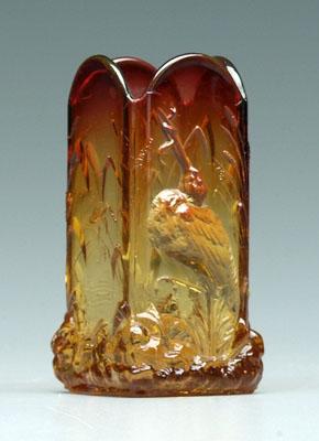 Amberina vase, flowers, stork