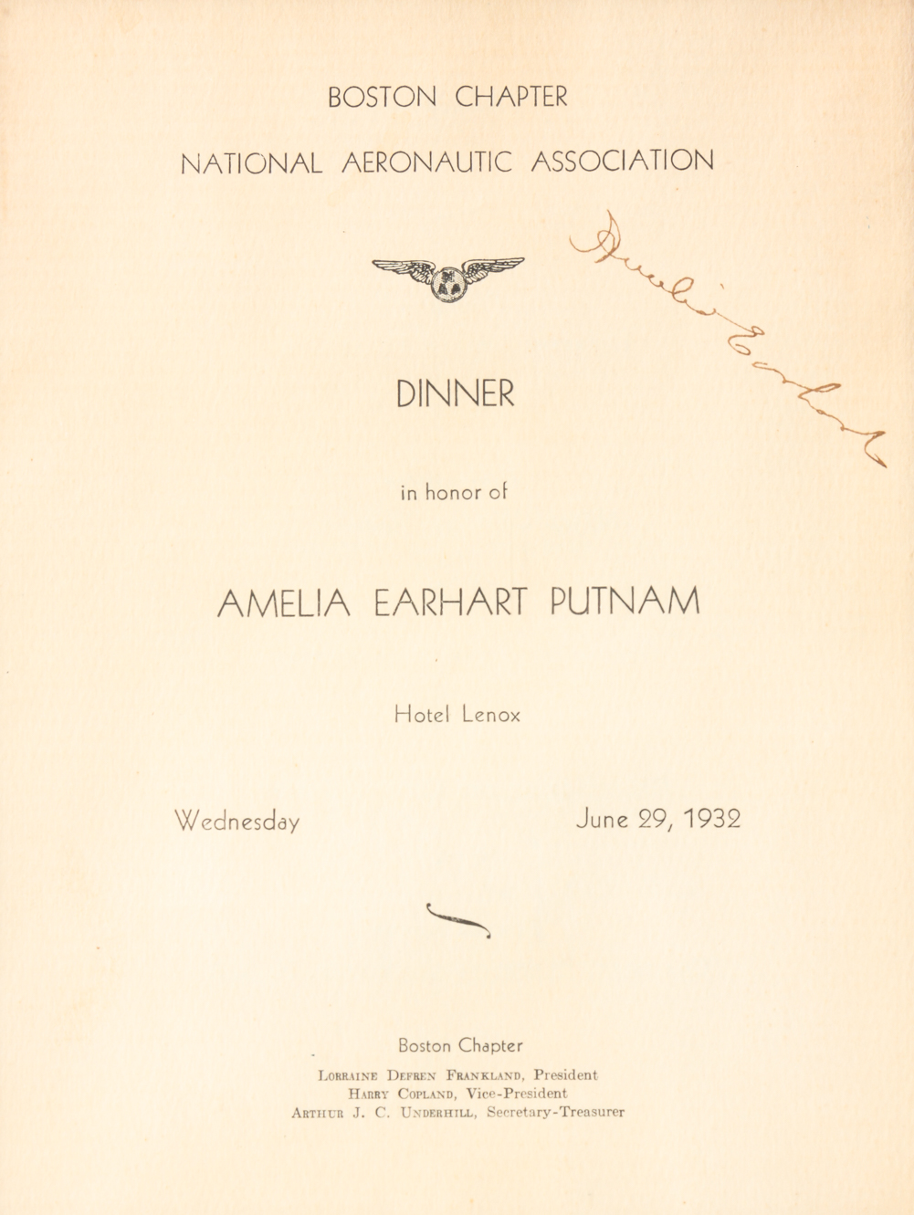 AMELIA EARHART SIGNATURE ON