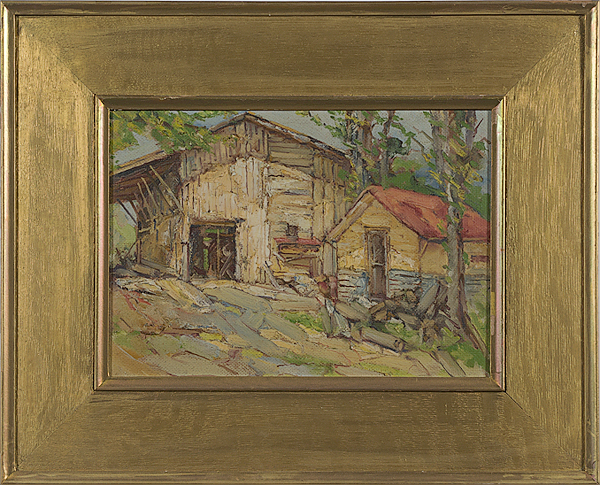 American Barn Scene Oil on Board