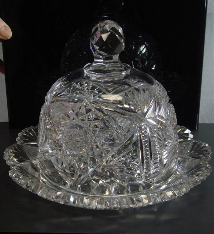 American brilliant cut glass butter