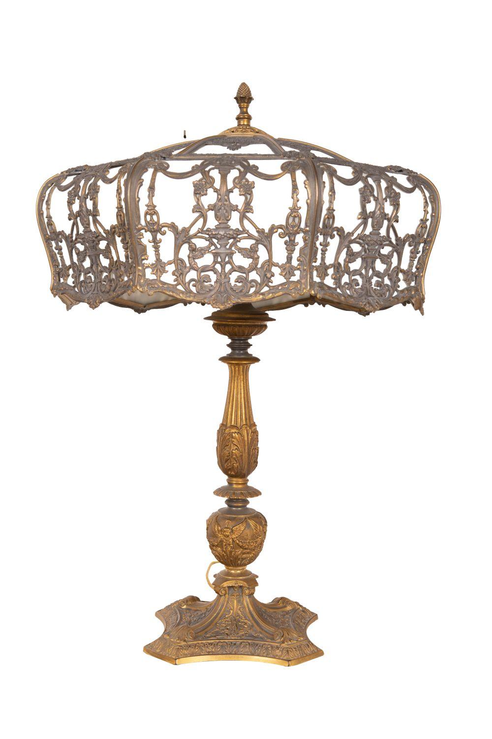 AMERICAN BRONZE TABLE LAMPglass and
