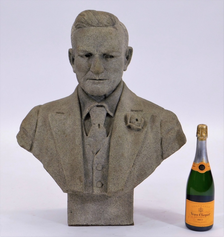 AMERICAN CARVED GRANITE BUST OF A