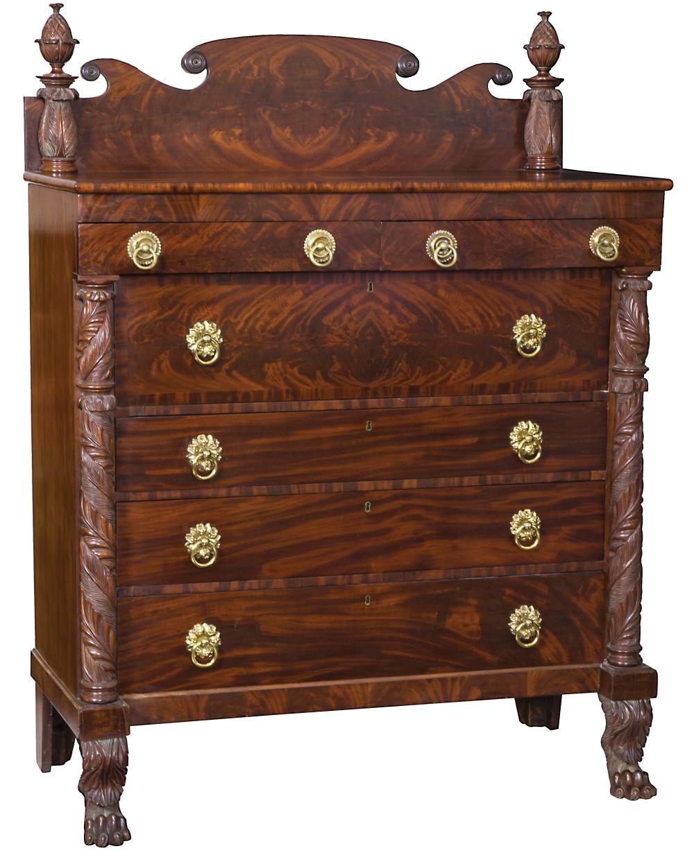 AMERICAN CARVED MAHOGANY CHEST OF