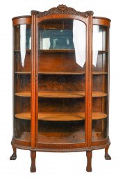 AMERICAN CARVED OAK CURIO CABI