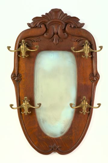 American Carved Oak Hall Mirror-Hat
