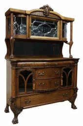 AMERICAN CARVED OAK LEADED GLA