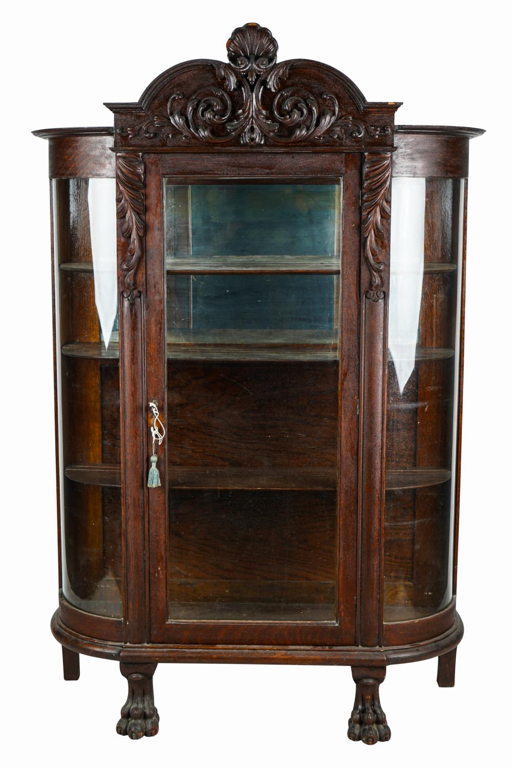 AMERICAN CARVED OAK VITRINE