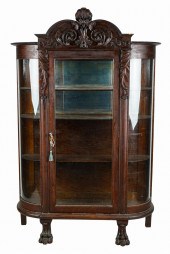 AMERICAN CARVED OAK VITRINE CA