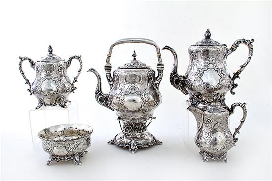 American coin silver five-piece tea