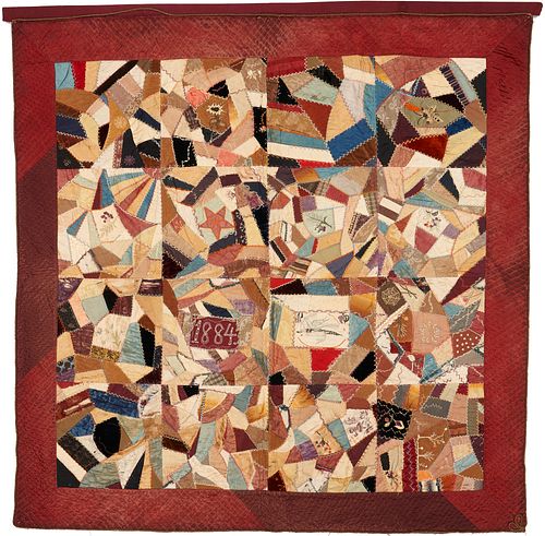 AMERICAN CRAZY QUILT WITH PICTORIAL