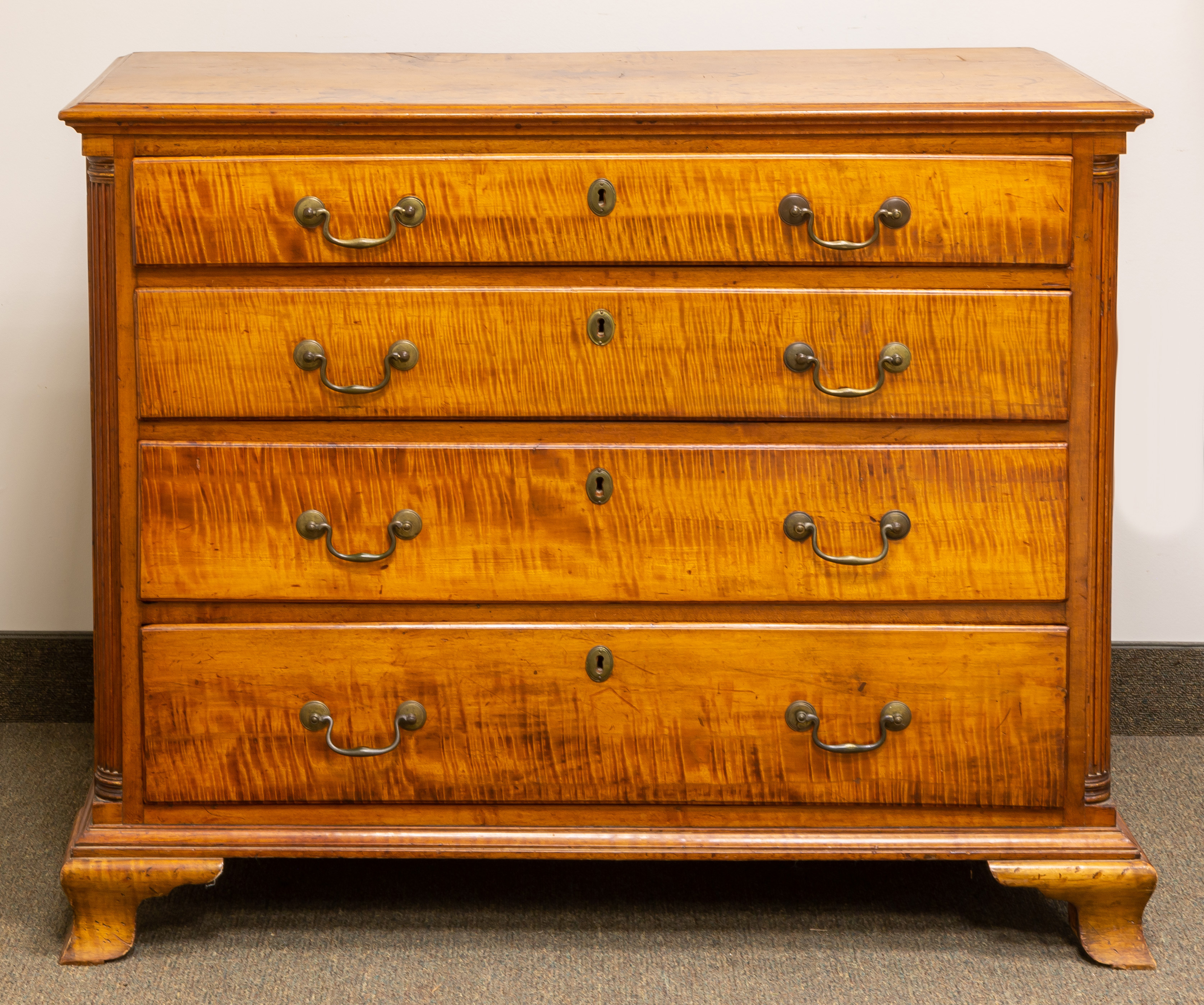 AMERICAN CURLY MAPLE 4 DRAWER CHEST