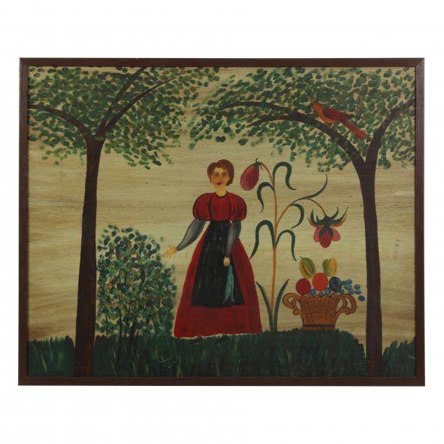 AMERICAN FOLK ART PAINTING, GIRL IN