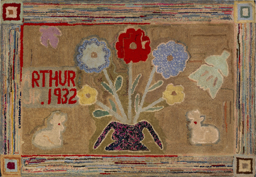 American hooked rug inscribed