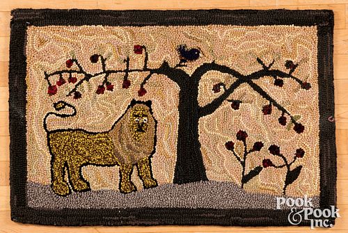 AMERICAN HOOKED RUG WITH LION,