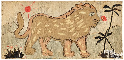 AMERICAN HOOKED RUG WITH LION,