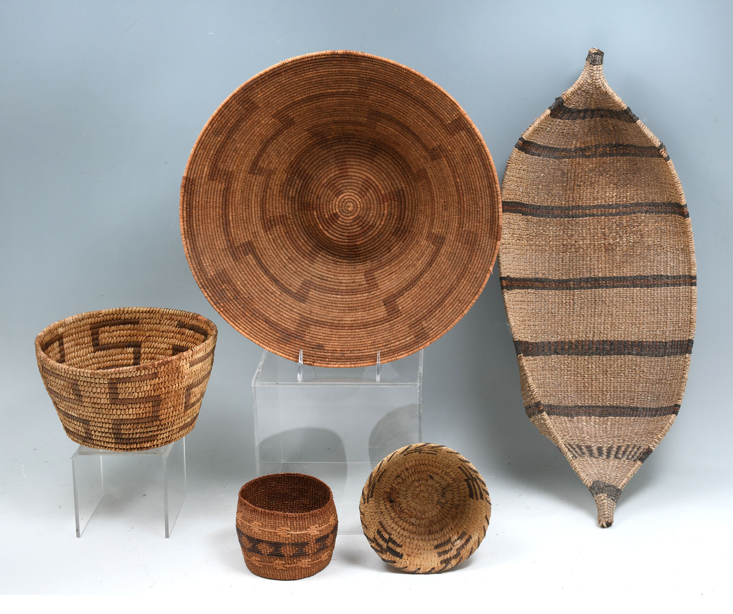 AMERICAN INDIAN 5 WOVEN BASKET LOT: