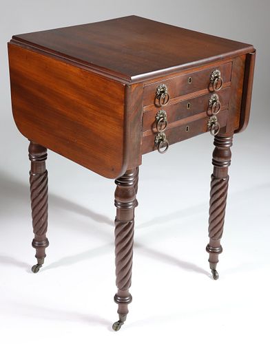 AMERICAN MAHOGANY THREE DRAWER DROP