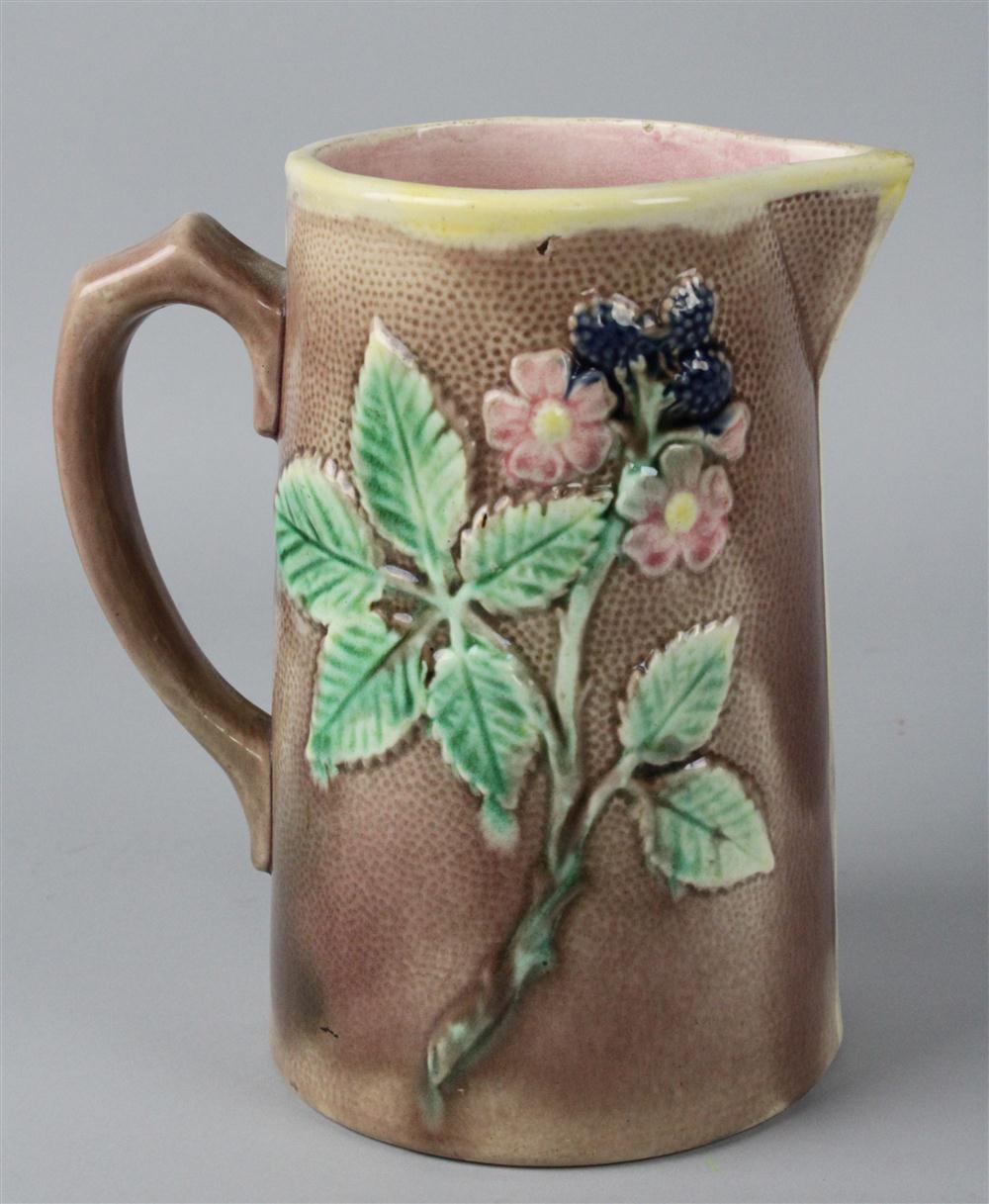 AMERICAN MAJOLICA JUG with strap