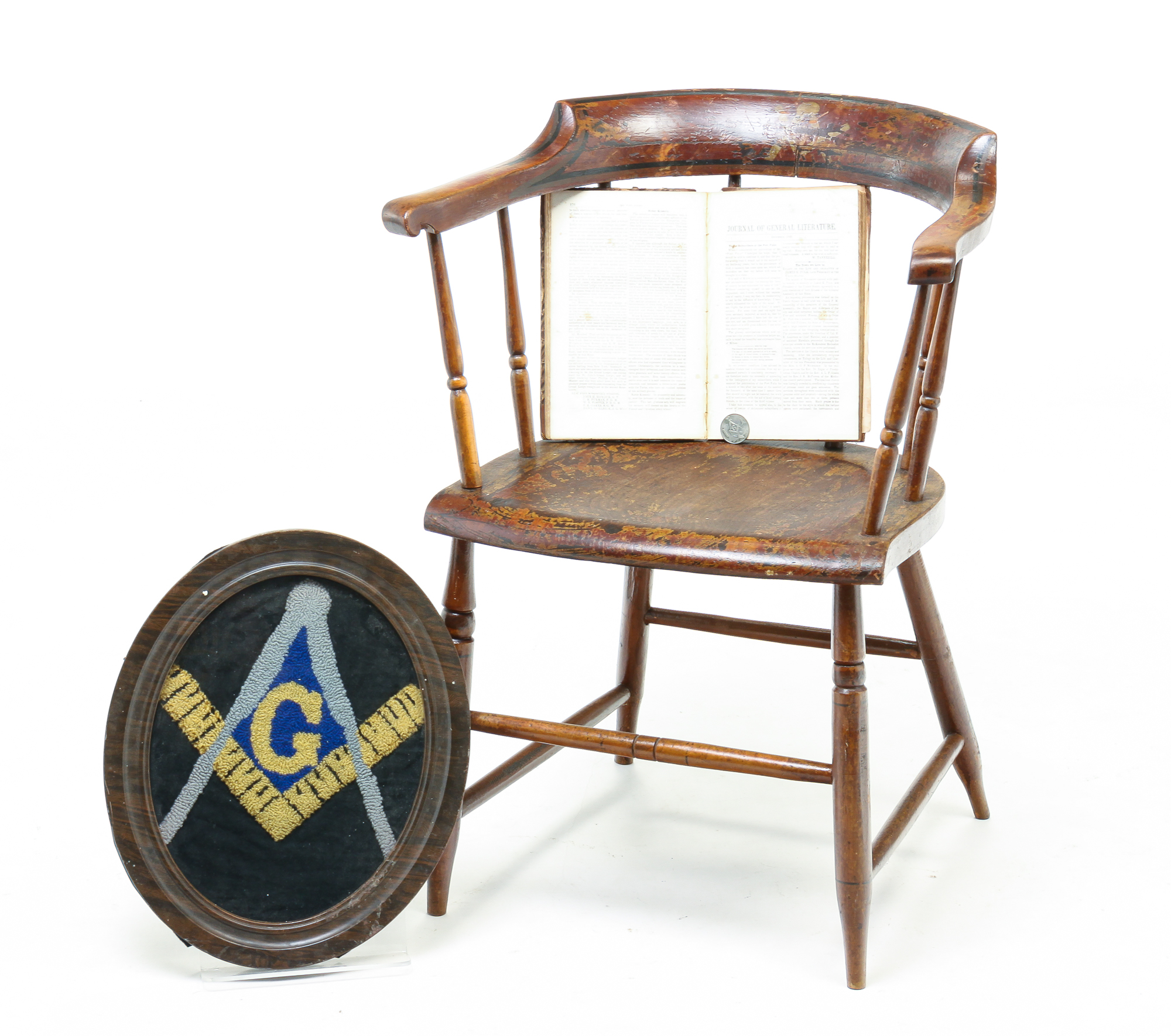 AMERICAN MASONIC CHAIR AND THREE